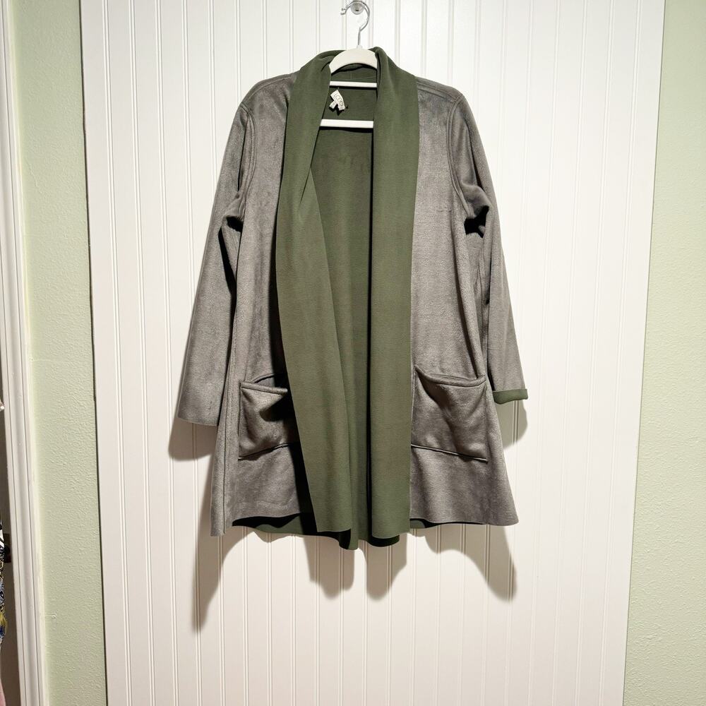 LOGO Lori Goldstein Reversible Brushed Fleece Jacket Green Gray Size Small - Picture 2 of 7